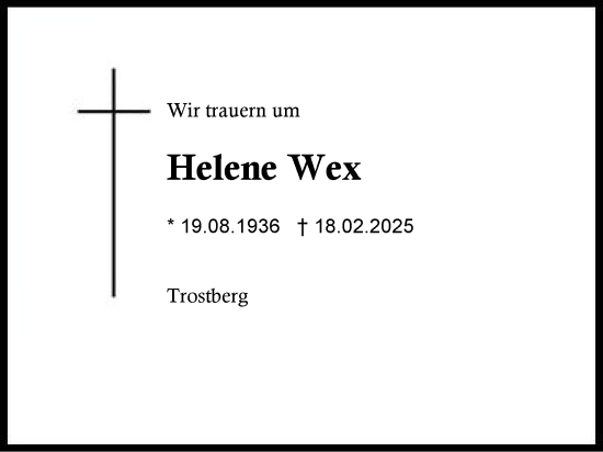 Traueranzeige von Helene Wex von Region Chiemgau