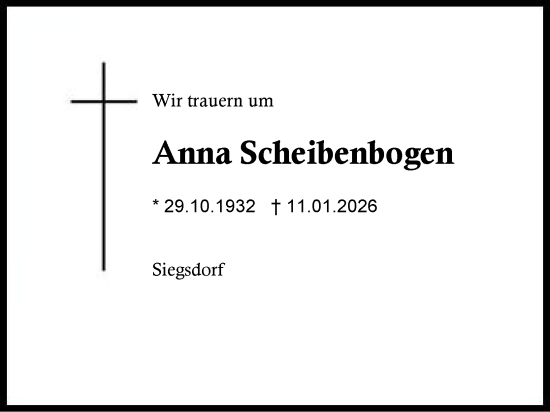 Traueranzeige von Anna Scheibenbogen von Region Chiemgau