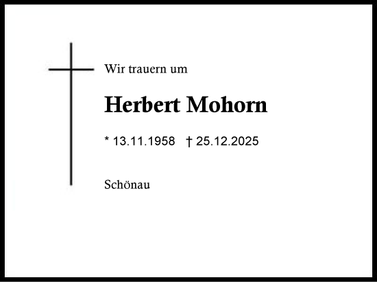 Traueranzeige von Herbert Mohorn von Region Chiemgau