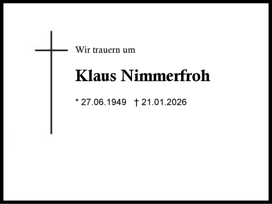 Traueranzeige von Klaus Nimmerfroh von Region Chiemgau
