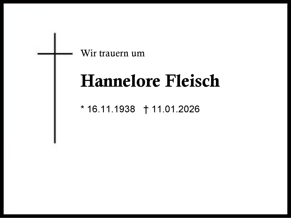  Traueranzeige für Hannelore Fleisch vom 27.01.2026 aus Region Chiemgau
