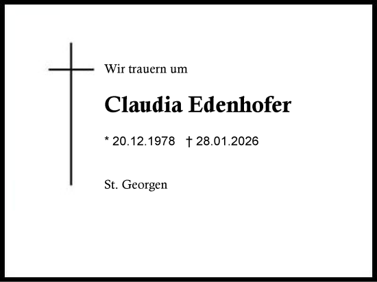 Traueranzeige von Claudia Edenhofer von Traunstein