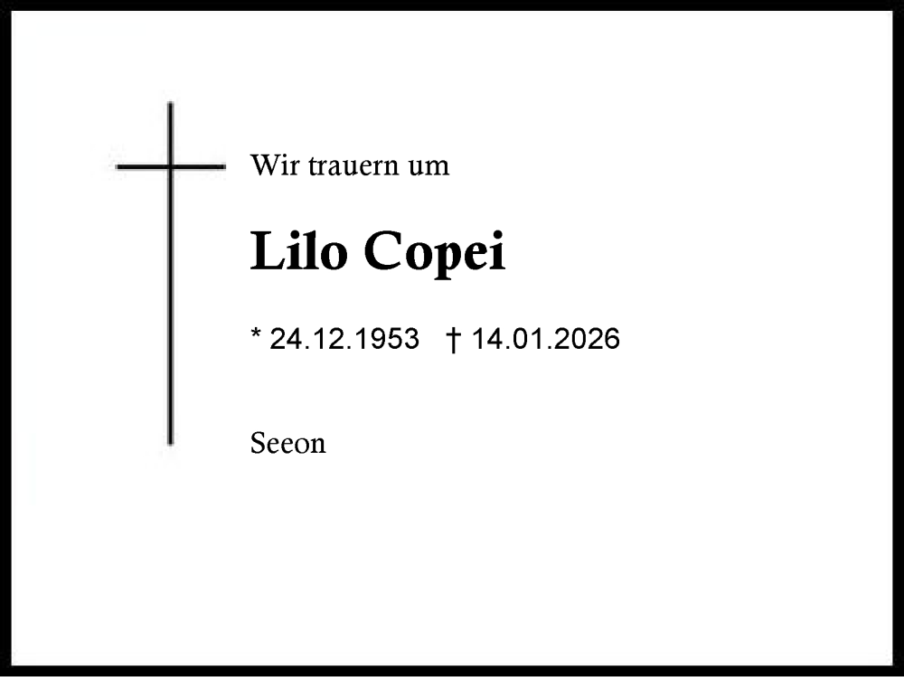  Traueranzeige für Lilo Copei vom 17.01.2026 aus Traunstein