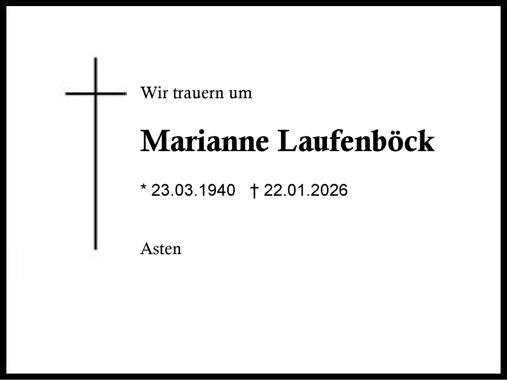  Traueranzeige für Marianne Laufenböck vom 27.01.2026 aus Traunstein