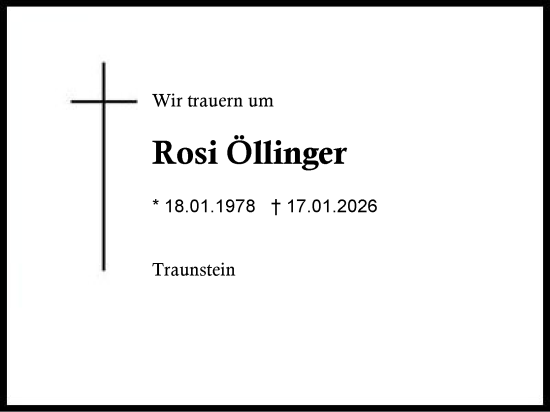 Traueranzeige von Rosi Öllinger von Region Chiemgau