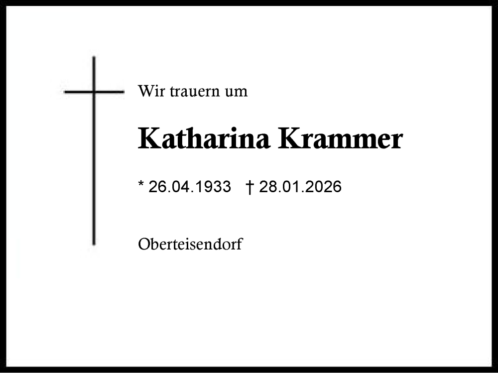  Traueranzeige für Katharina Krammer vom 05.02.2026 aus Region Chiemgau