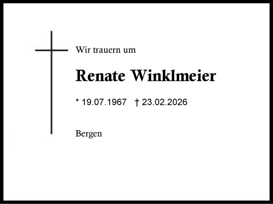 Traueranzeige von Renate Winklmeier von Region Chiemgau