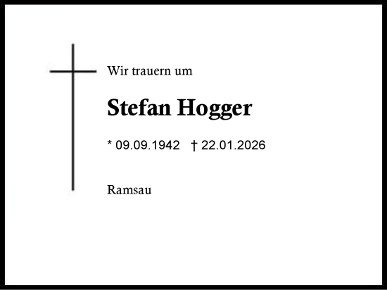 Traueranzeige von Stefan Hogger von Region Chiemgau