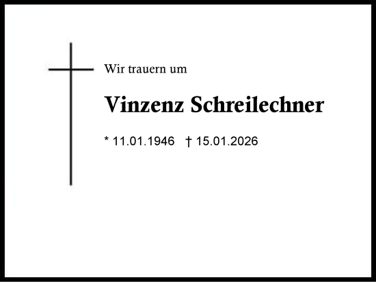 Traueranzeige von Vinzenz Schreilechner von Region Chiemgau
