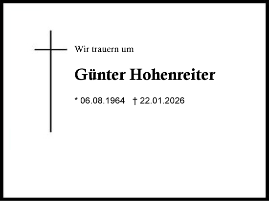 Traueranzeige von Günter Hohenreiter von Region Berchtesgadener Land